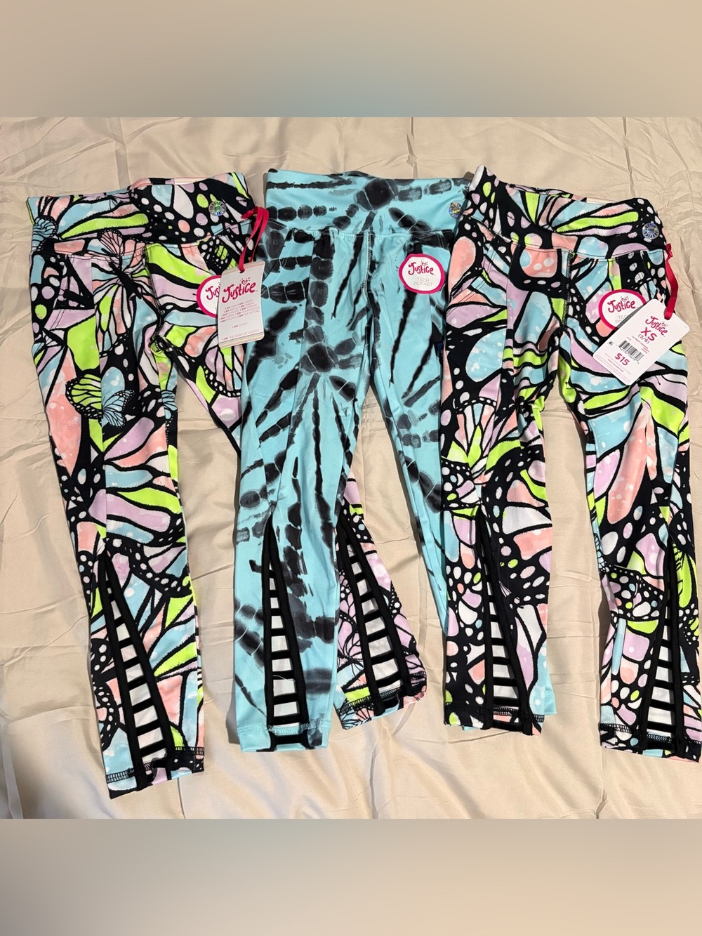 Justice Girls Bundle of Butterfly Leggings with Lattice Detailing, NWT, Size 5/6